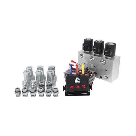 A & I Products Hyd. Multiplier, 3 Circuit w/ Swithbox / Couplers, 12VDC 13" x10" x3" A-12370